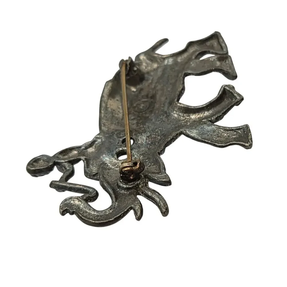 Vintage Elephant Rider Brooch Lucky Raised Trunk Figural Pin
